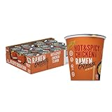 RAMEN EXPRESS Hot & Spicy Chicken Flavor Ramen Cup Noodle, 2.25 Oz Each (Pack Of 12) | Animal-free Ramen Noodles | All Plant-based | Made in U.S. with finest American flour