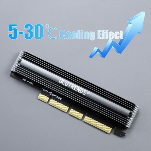 GLOTRENDS PA16 22110/2280 M.2 NVMe zu PCIe 4.0 X4 Adapter mit Vollabdeckung Aluminium Kühlkörper, PC/1U Server Installation