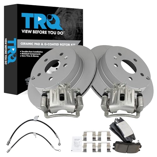 Image of TRQ Rear Brake Pad & Rotor Kit Ceramic Premium G-Coated Compatible with 2017 Chevrolet Equinox GMC Terrain