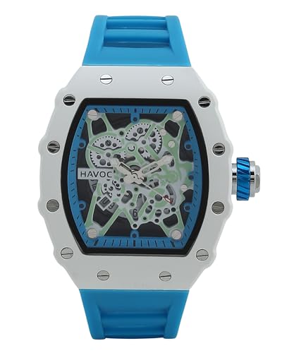 Image of Havoc Craft Men's Luxury Sports Watch 30M Waterproof Tonneau Chronograph | Analog Quartz Wristwatch with Time & Day Function | Premium Square Dial, Shock-Resistant & Anti-Magnetic Silicone Strap