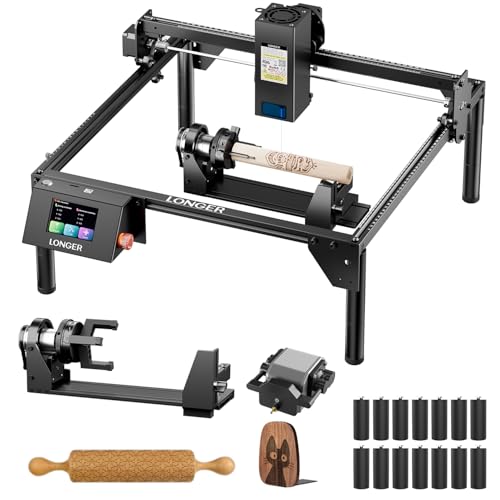 LONGER Ray5 Lasergravurmaschine Set – mit Air Assist, Stützfüßen und Klemme, geeignet für Metall, Glas und Holz, DIY CNC Laser Cutter, Arbeitsbereich 15.7 × 15.7 Zoll