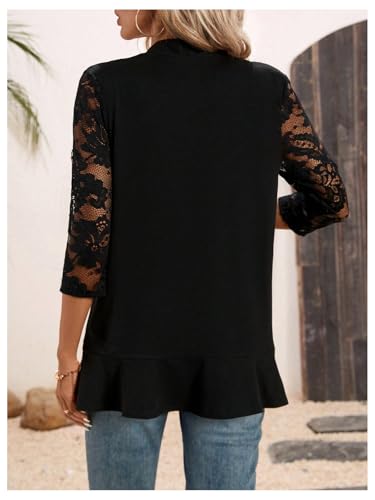 GORGLITTER Women's Lace Jacket Blazers 3/4 Sleeve Open Front Work Office Cardigan3