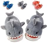 Fiedaz Boys Girls Shark Slippers Kids House Cute Slippers for Toddler Plush Warm Slippers Non-Slip Indoor bedroom Winter Shoes Half Heel Grey 1-1.5 Big kids EU 32-33