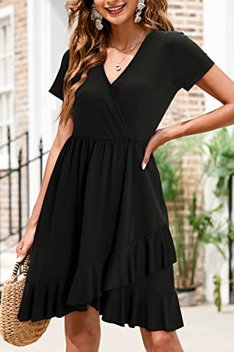 Image of ULTRANICE Womens Summer Dresses Floral V Neck Ruffled Hem Spaghetti Spring Casual Beach Outfits Flowy Wrap Sun Dress