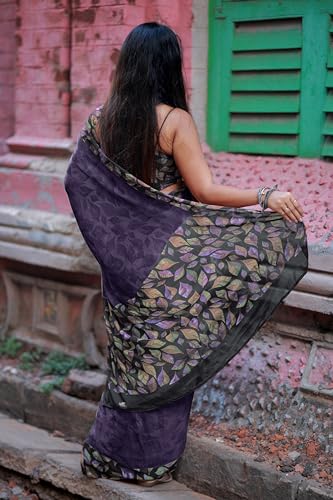 Image of MIRCHI FASHION Saree for Woman Chiffon Geometric and Leaf Printed | Lightweight Daily Regular Use Comfortable Women's Sari with Blouse Piece (Available in 15 Designs)