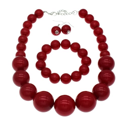 Chunky Faux Pearl Necklace for Women Large Big Pearl Choker Necklace and Earrings 1920s Costume Pearl Jewelry Set