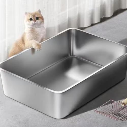 Image of Stainless Steel Feline Pan Easy to Hygienic Feline Feline Pan Rustproof for Pet Owners, Kittens, Home, Living Room 45x35x10cm Thickened