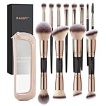 MAGEFY Makeup Brush Set 12Pcs Double Sided Make up Brushes Foundation Contour Blush Highlight Blending Eyeshadow Brushes, Vegan Makeup Brushes with Bag, Black Gold