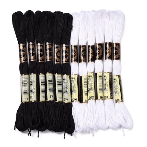 Image of FASHEWELRY 105 Yards Crewel Cross Stitch Floss 1mm Polyester Embroidery Floss Thread Embroidery Thread Bulk for Jewelry Making Bracelet Knitting Stitch Supply (Black White)