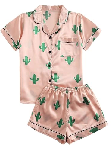 Image of Remidoo Women's Silk Satin Pajama Set Striped Button Up Pjs Short Sleeve Loungewear