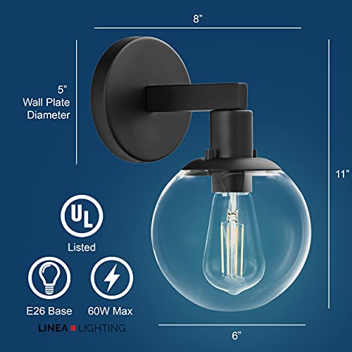 Linea Di Liara Glass Globe Matte Black Wall Sconce Lighting Sferra Mid Century Modern Sconces Wall Lighting Fixture Bathroom Vanity Wall Sconces Wall Light For Hallway And Bedroom, Led Bulb Included #TOP2