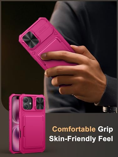 Image of Vihibii PC,Silicone For iPhone 16 Plus Case Wallet With Card Holder(4 Cards)[RFID Blocking] & Slide Camera Cover & Raised Edges Protect Screen,Shockproof Rugged Phone 5G 6.7 inch 2024,Pink | RFID Blocking, Slide Lens Camera Cover, Military Grade Drop Protection, Rugged Back, Silicone Edge, All-in-one wallet case