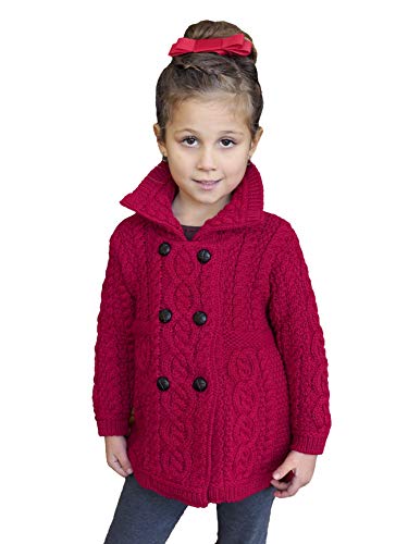 Aran Crafts Kid's Irish Cable Knit Soft Double Breasted Coat (100% Merino Wool)