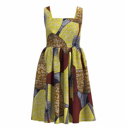 XUHOGU Robe imprimée Wax Africaine Coupe A, Robe de Vacances sans Manches en col carré avec Ensemble en Tissu Ankara