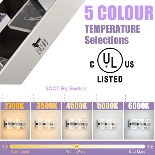 Image of Modern LED Bathroom Light Fixtures Dimmable 3-Light Chrome Vanity Light
