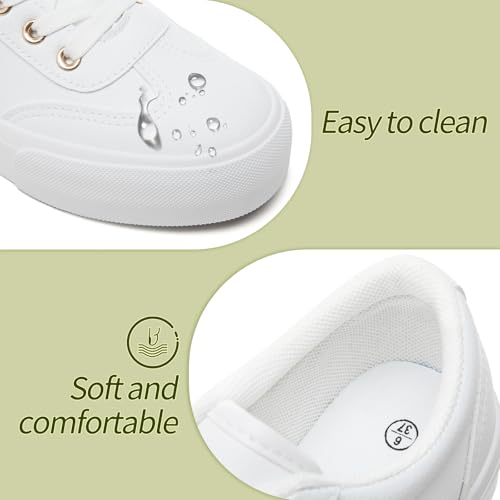 TUOPIN Women's Tennis Shoes White PU Leather Platform Sneakers Comfortable Lace-Up Walking Shoes Fashion Chunky Athletic Sneakers for Women3