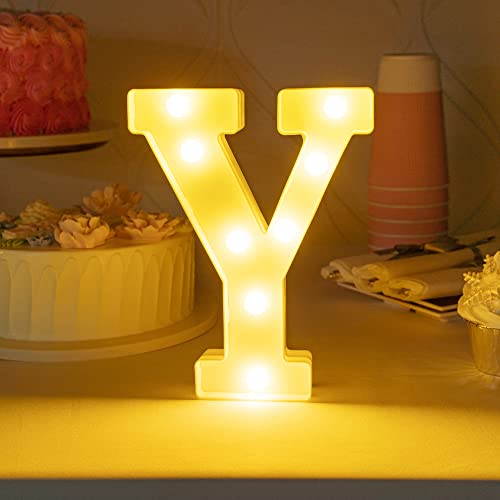 Image of Restaurantware Illumify 6.6 x 1.2 x 8.7 Inch Light Up Letter 1 Durable Marquee LED Light - Letter Y Touchproof White Plastic Party Light Keyhole Slot For Parties Weddings Or Special Events