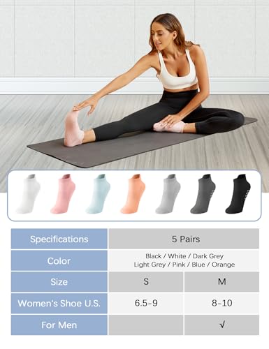 LUYAA 5 pares de meias femininas com aderência de Pilates, antiderrapante, ioga, hospital, para balé