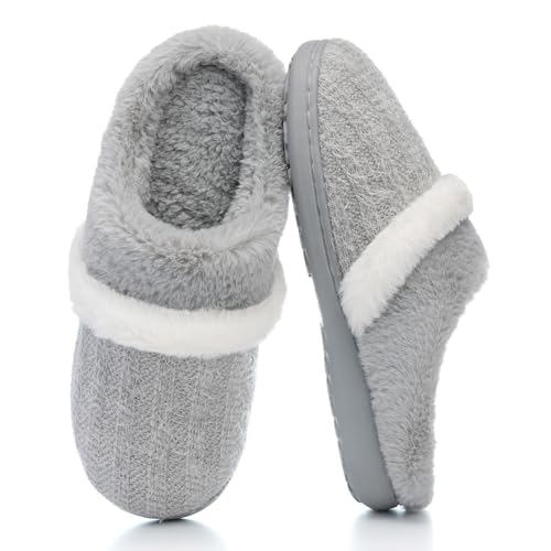 Image of GOEWY Fuzzy Slippers for Women Indoor Outdoor with Memory Foam Cozy Shoes