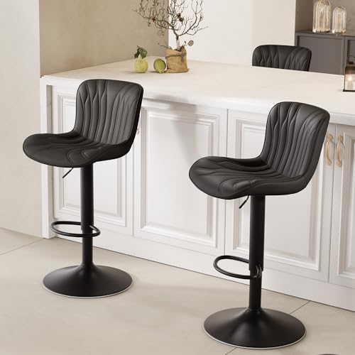 Image of Single Bar Stools Modern Kitchen Counter Bar Chairs Swivel Barstools Black