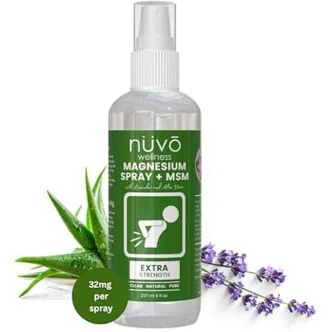 NUVO WELLNESS ESSENTIALS Magnesium Oil Spray with MSM and Aloe Vera - Extra Strength at 32mg per Spray - Lightly Scented with Lavender - 237 ml Cover