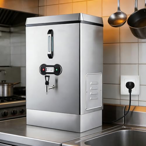 Caldera de agua comercial, dispensador de agua caliente instantáneo de 40 litros con grifo, doble filtración, reposición automática de agua, urna de catering de acero inoxidable
