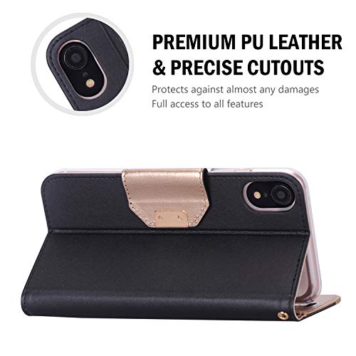 Procase Wallet Case For Iphone Xr, Folio Flip Case With Kickstand Card Holders Mirror Wristlet, Folding Stand Protective Cover For Apple Iphone Xr 6.1" 2018 Release -Black #TOP5