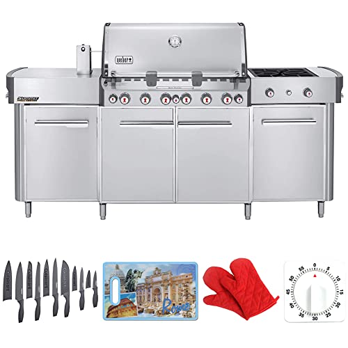 Weber 292001 Summit Grill Center, Natural Gas, Stainless Steel Bundle With Cuisinart 12Pc Ceramic Coated Cutlery Set, 3D Rome Cutting Board, Pair Of Oven Mitt And 60 Min Kitchen Timer #TOP21