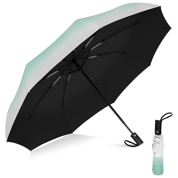 Image of TEKCOOL Umbrella, UV Big Size Umbrella for Sun Protection Rain Windproof Strong large 3 fold for men women kids boys girls Perfect small & stylish Windproof & Compact(Green)