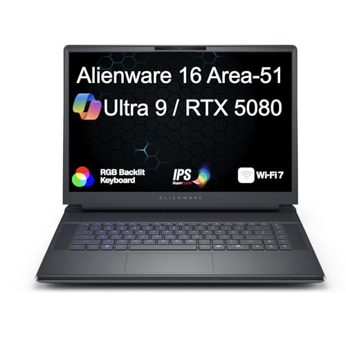 Image of Alienware 16 Area-51 AA16250 AI Gaming Laptop 16.0 inch 240Hz IPS WQXGA Display (Intel Ultra 9-275HX, GeForce RTX 5080 16GB, 32GB DDR5, 8TB PCIe SSD, RGB KB, 2 Thunderbolt 5, WiFi 7, Win 11 Home)