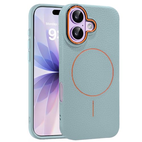 Image of Elzzi Compatible with iPhone 17 Case, MagSafe Compatible Magnetic Lychee Texture PC+TPU Back Cover, Soft Microfiber Inner Lining, Shockproof Slim Protective Case, Pine Green