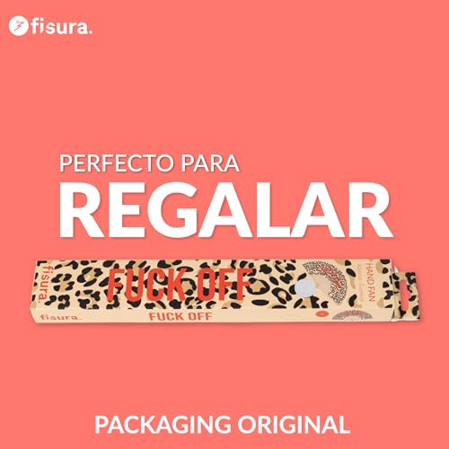 Miniatura 7 de Fisura Abanico Original Con Mensaje F Ck Off . Abanico De Madera Moderno Y Colorido. Ventilador De Mano Leopardo Y Rojo. Colgador Incluido. Medidas: 42,5 X 23 Cm