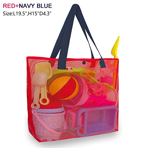 2Pack Large lightweight Simple Mesh Beach Tote Bag With snap Button Reusable Pool Bag for Outdoor Travel Shopping Gym2