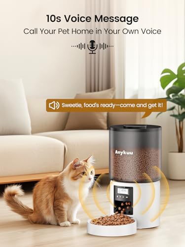 Anykuu Futterautomat Katze & Hund 4L Pet Feeder Cat mit Timer & Portionskontrolle 1-6 Mahlzeiten pro Tag Trockenfutterspender Hunde mit 10s Aufnahmefunktion für Kleine/Mittlere Haustiere