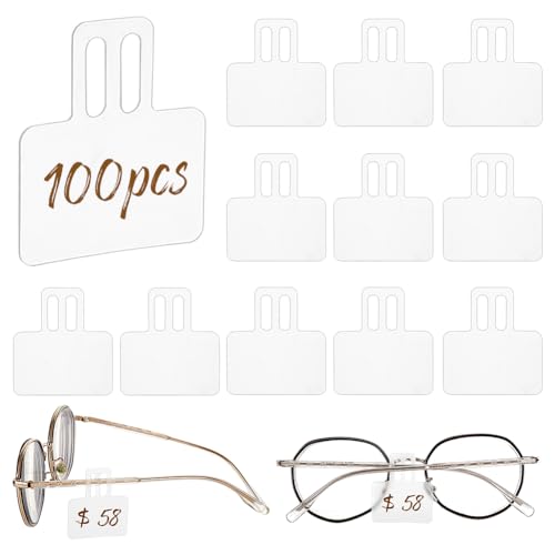 AHANDMAKER 100 pcs Transparent Price Tags Sleeve for Glasses 3.65x3.25 cm Slip-on Eyeglasses Protector Label Tag Holder for Spectacle Frames Glasses Frame