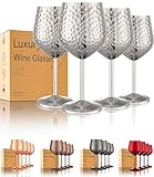 UNISWEET Stainless Steel Wine Glasses-18 oz Unbreakable Hammer point Wine Goblets, Elegant Unique Metal Wine Glass for Outdoor, Travel, Camping, Pool,Gift for Wine Lovers (Set of 4) (Silver)