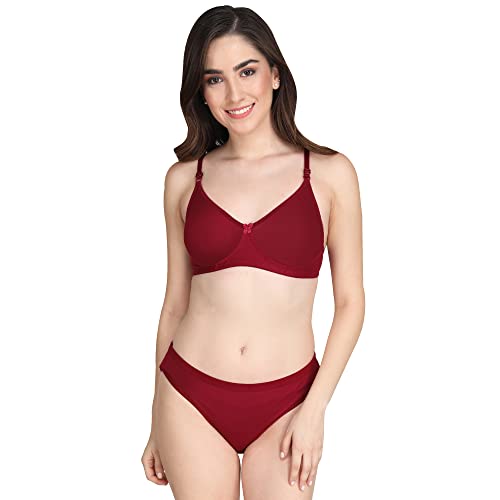 Image of Non Padded Bra Panty Set - Made of Pure Cotton Full Coverage Non Wired Seamless Pushup Soft Cup for T-Shirt Saree Dress Sports Garment for Daily Use Everyday