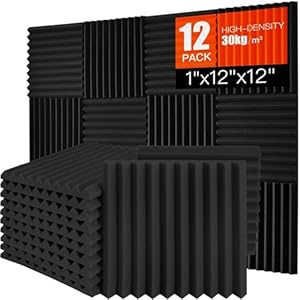 Acoustic Foam Panels 12 Pack 1″ x 12″x 12″ High Density Soundproofing Wedges for Wall Sound Proof Foam Panels Noise Absorbing Blocker and Sound-Damping Black Perfect for Studio Office Gaming Room