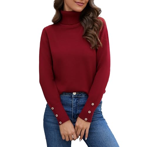 Women's Fall Long Sleeve Turtleneck Sweaters Casual Pullover Jumper Slim Fit Knit Tops