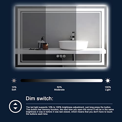 96 x 36 Inch LED Bathroom Mirror with Lights, Backlit and Front Lighted Bathroom Mirrors for Wall, Anti-Fog Dimmable Memory Shatterproof LED Vanity Mirror for Bahtorom