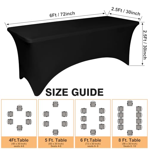 2 Pack 6 Feet Black Spandex Tablecloth for Rectangular Tables, Fitted & Stretch, Washable, Wrinkle Resistant, Perfect for Event, Wedding, Party, Banquet, Cocktail, Festival, and Table Protector - Image 4