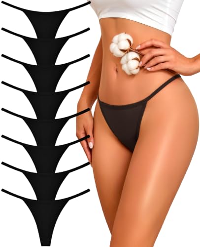 FINETOO 8 Pack Cotton Thongs for Women Sexy G-string Thong