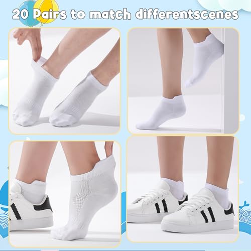 20 Pairs Ankle Athletic Running Socks Low Cut Sports Tab Socks for Boys and Girls4