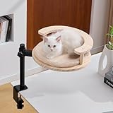 BYBYME Cat Desk Bed for Indoor Cats with Adjustable Height & 360° Rotation, Wooden Desk Kitty Nest for or Office Desks Home Tables, Wooden Desktop Kitten Furniture, 14" in Diameter (Light Oak)