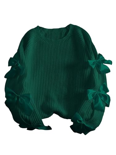 Image of SHENHE Women's Plus Size Sweaters Bow Cutout Crewneck Long Raglan Sleeve Knit Tops Chunky Sweaters