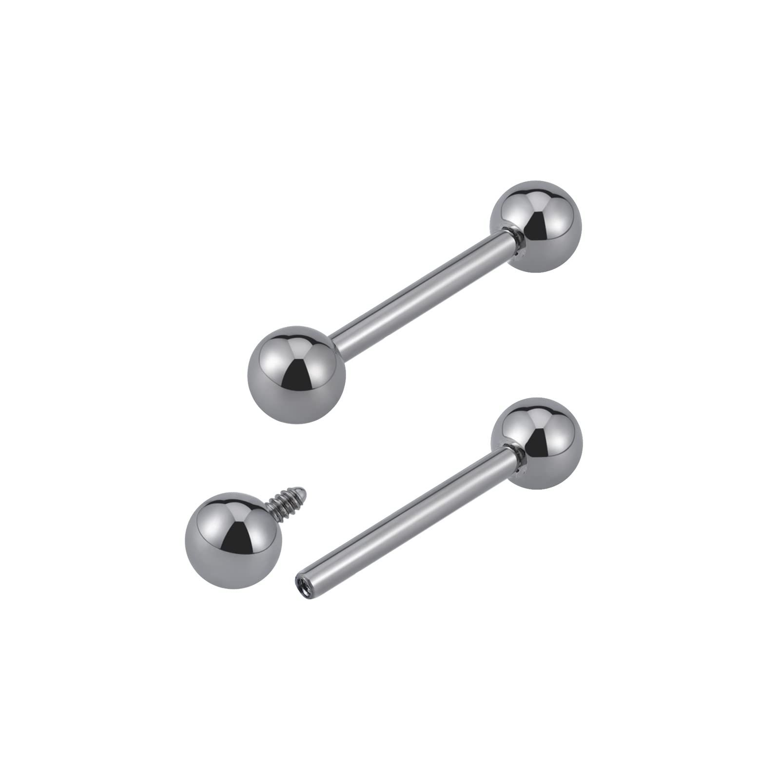 FINE4U14G ASTM F136 Titanium Straight Barbell Rings for Nipple/Tongue/Dimply/Industrial - Internally Threaded Hypoallergenic Body Piercing Jewelry Gift for Women & Men, Nickel Free, Lead-Free
