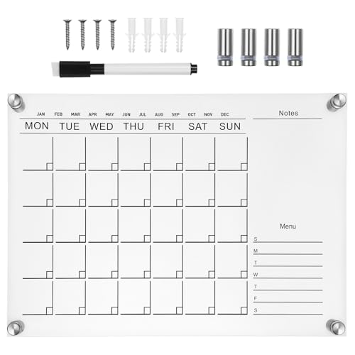 MINAOLULUS Tablero de Notas Acrílico Transparente Borrable 1 Unidad Bolígrafo y 4 Chinchetas para Pared, Reutilizable, Práctico para Oficina y Estudiantes, Tamaño Pequeño Horizontal