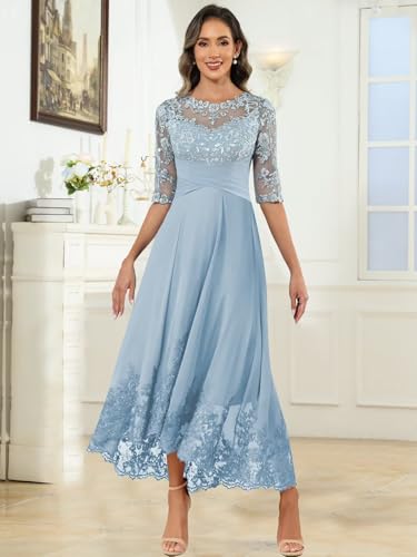 OFEYCHUN Mother of The Bride Dresses Formal Long Chiffon Lace Evening Gowns with Sleeves4