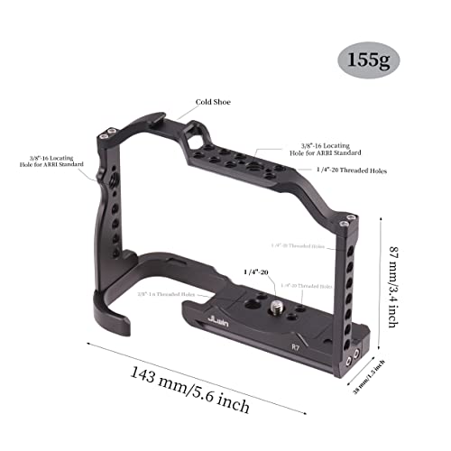 Hersmay Aluminium Camera Cage for Canon EOS R7 Mirrorless Cameras with Cold Shoe,Handle Locating Holes,Multiple 1/4" 3/8" Screw Holes - Image 2