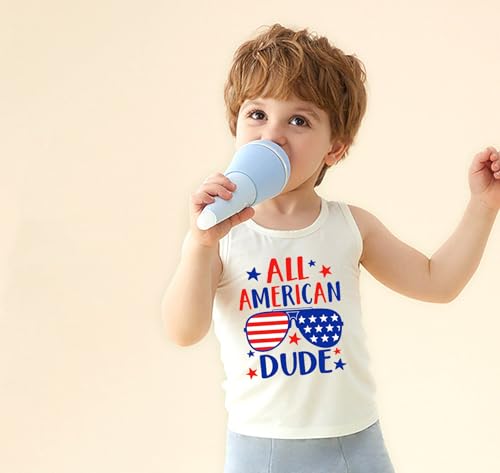 Image of 4th of July Tank Tops Toddler Boys American Flag Shirts Kids Patriotic T-Shirts Sleeveless Top 100% Cotton Tees 1-7T